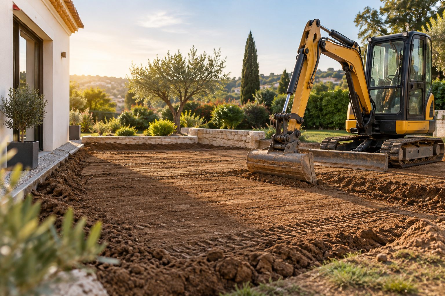 Travaux de terrassement pour projet extérieur